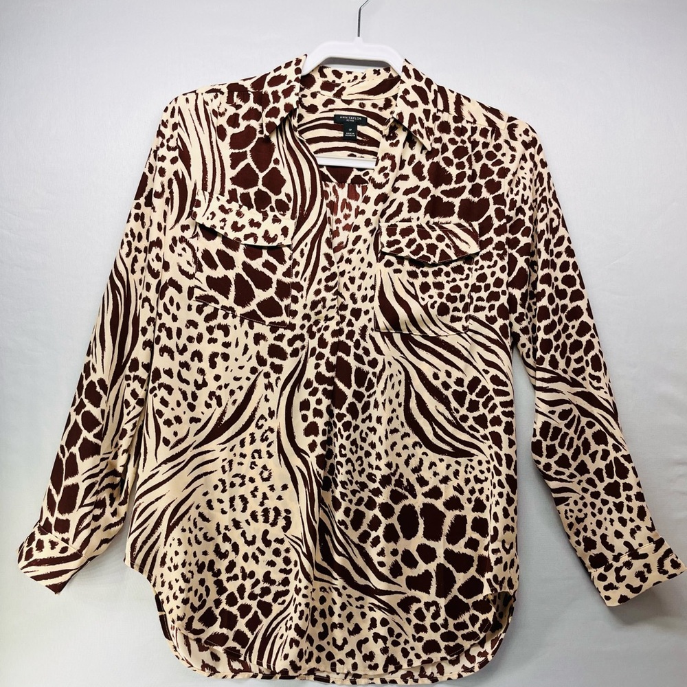 Ann‎ Taylor Brown and Cream mixed animal print Blouse